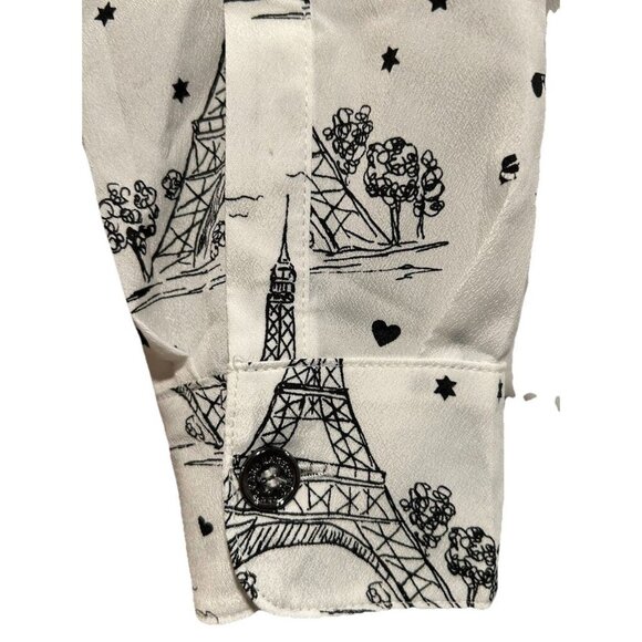 KARL LAGERFELD Paris Eiffel Tower Long Sleeve Button Front Blouse Women's Size S - Picture 5 of 10